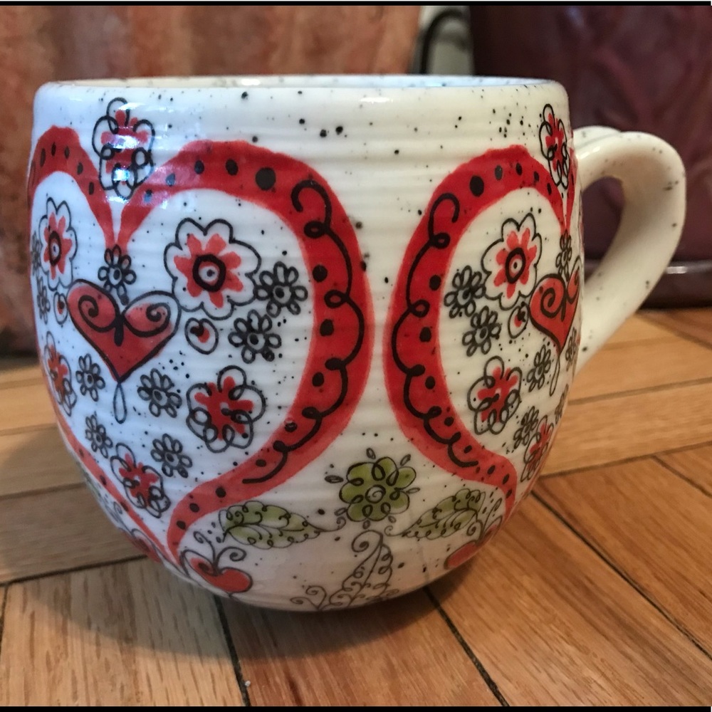 Anthropologie biscuit heart and flower mug